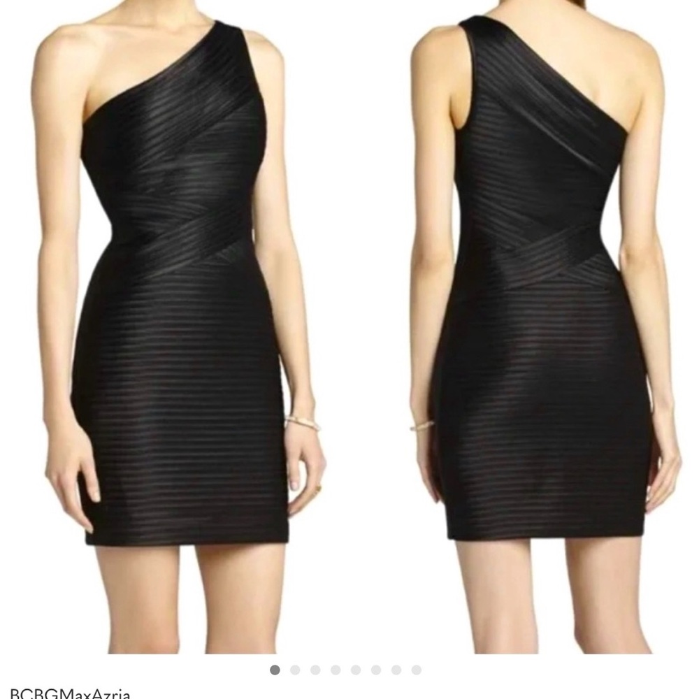 BCBGMaxAzria One-Shoulder Black Ribbed Sheath Dress